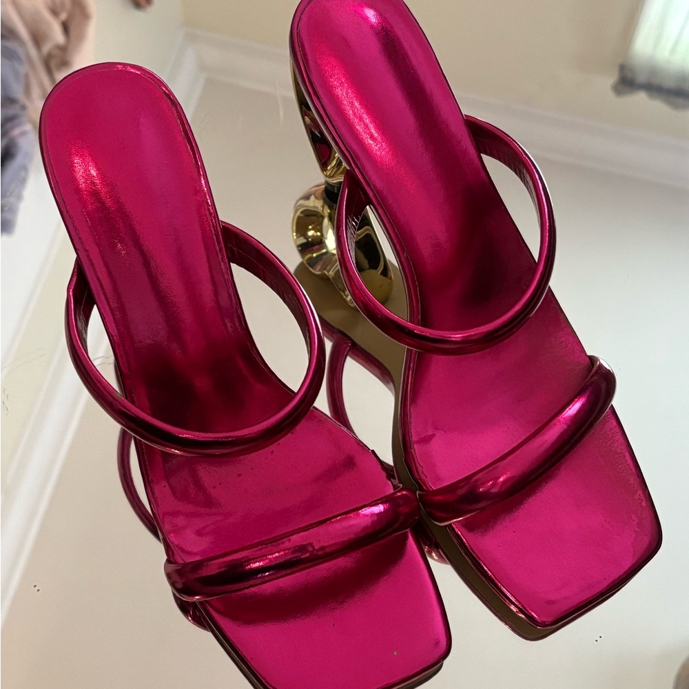 Vibrant Pink Strappy Heels with Square Toe